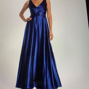 Navy satin full length gown.  Size 16, never worn.
